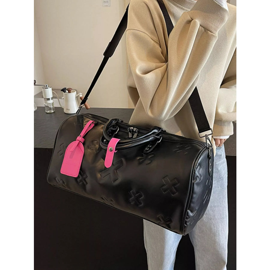Embossed Cross Pattern Travel Duffel Bag Black / One Size Apparel and Accessories