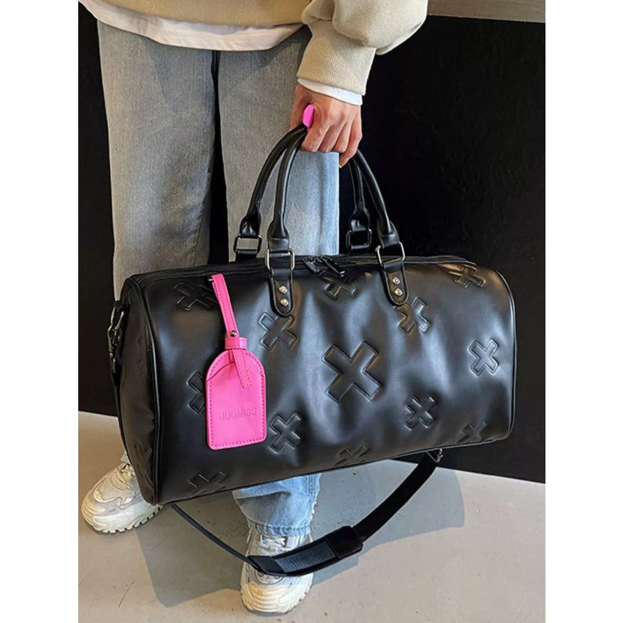 Embossed Cross Pattern Travel Duffel Bag Black / One Size Apparel and Accessories