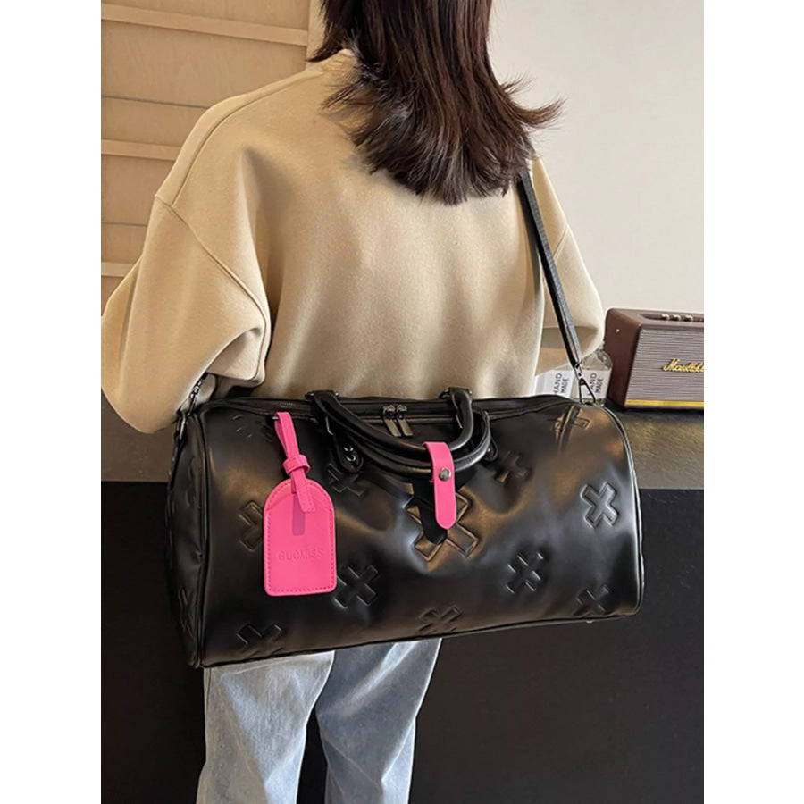 Embossed Cross Pattern Travel Duffel Bag Black / One Size Apparel and Accessories