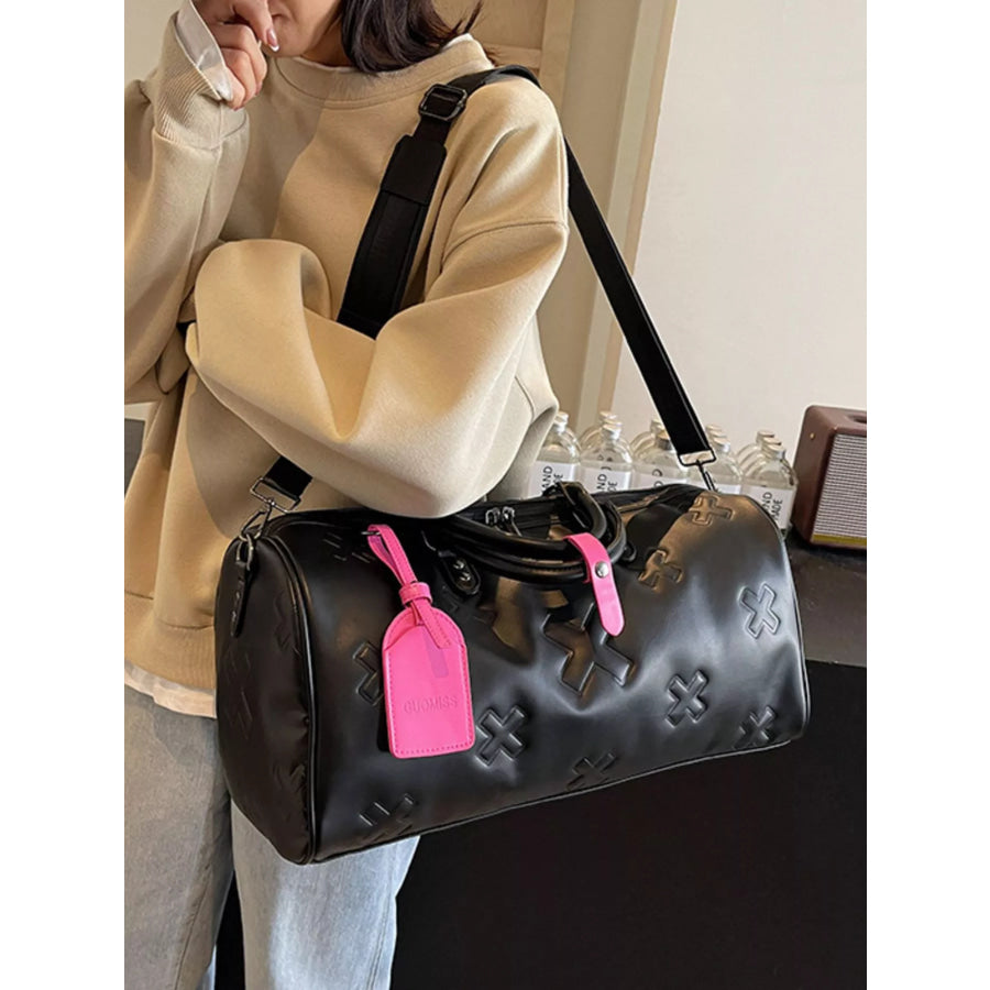 Embossed Cross Pattern Travel Duffel Bag Black / One Size Apparel and Accessories