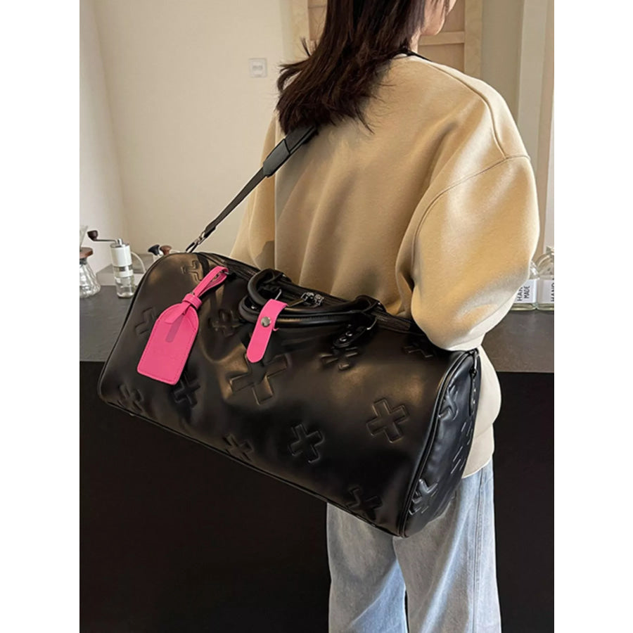 Embossed Cross Pattern Travel Duffel Bag Black / One Size Apparel and Accessories