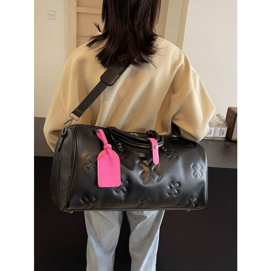 Embossed Cross Pattern Travel Duffel Bag Black / One Size Apparel and Accessories