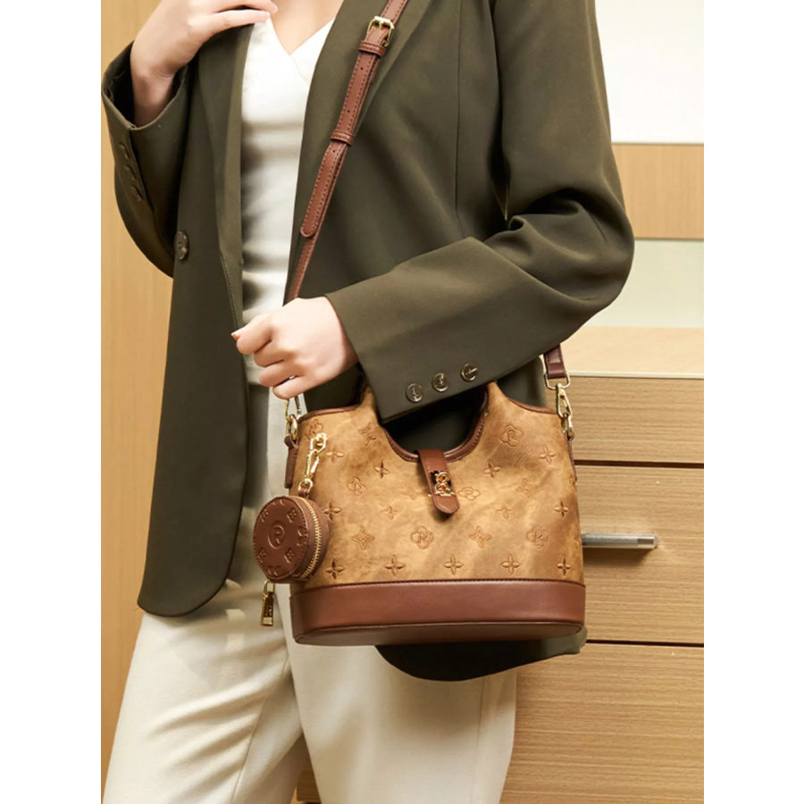 Embossed Crossbody Bag with Detachable Coin Pouch Apparel and Accessories