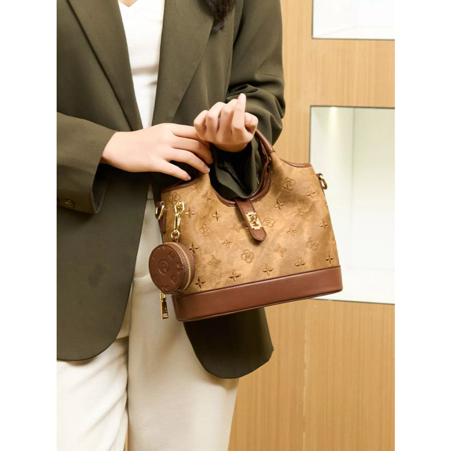 Embossed Crossbody Bag with Detachable Coin Pouch Apparel and Accessories