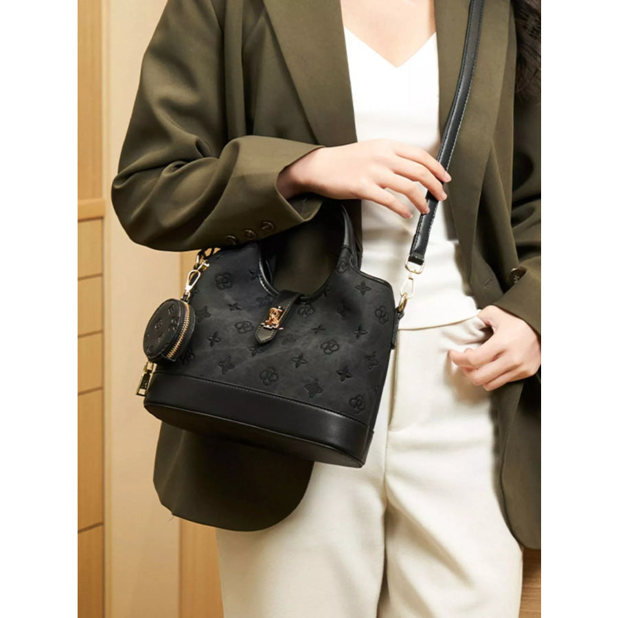 Embossed Crossbody Bag with Detachable Coin Pouch Apparel and Accessories