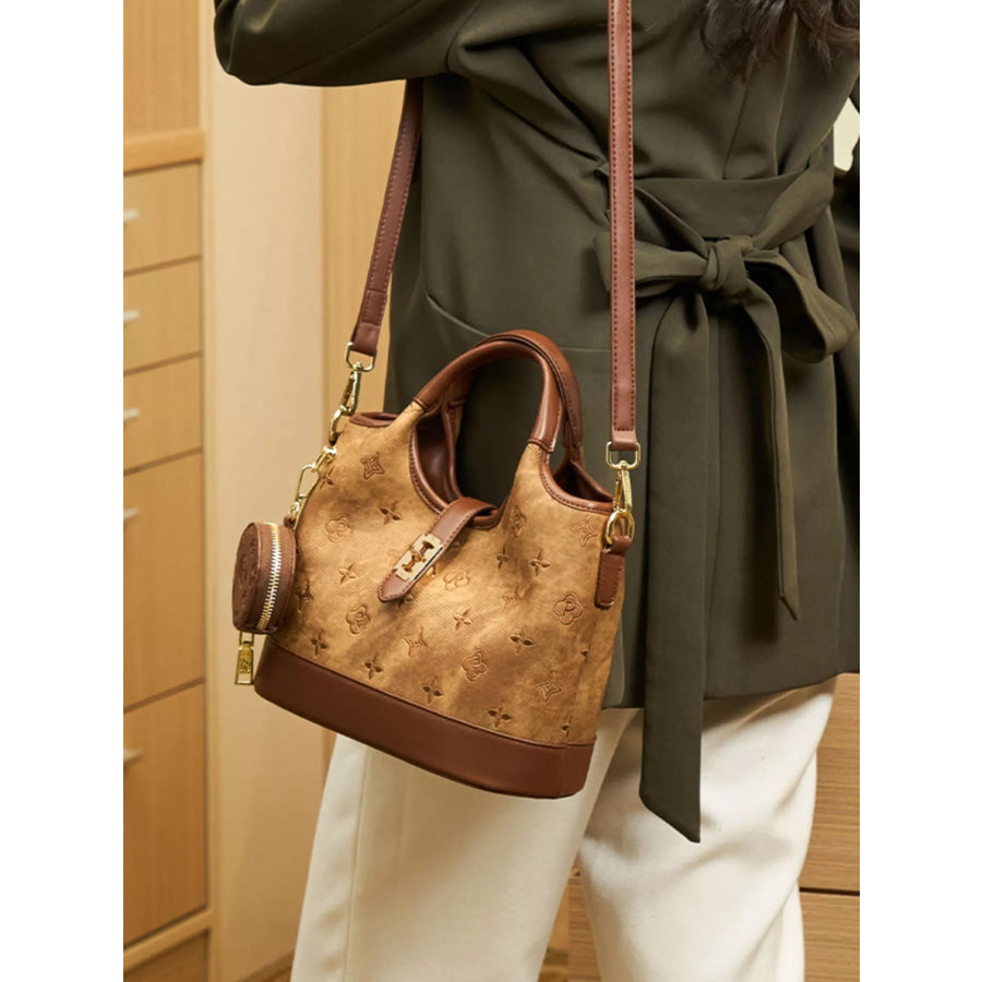 Embossed Crossbody Bag with Detachable Coin Pouch Apparel and Accessories