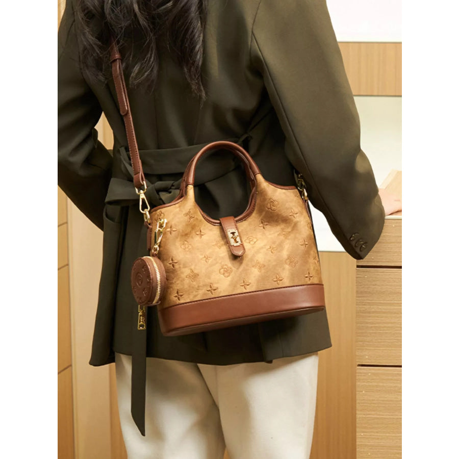 Embossed Crossbody Bag with Detachable Coin Pouch Apparel and Accessories