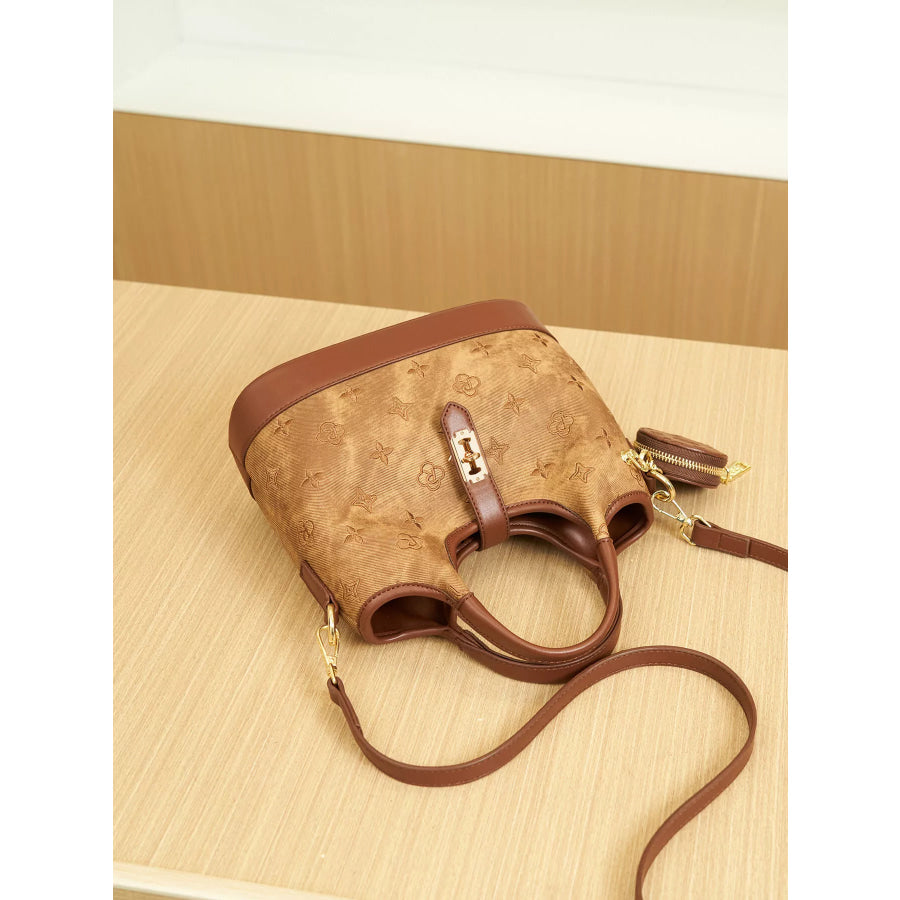 Embossed Crossbody Bag with Detachable Coin Pouch Apparel and Accessories