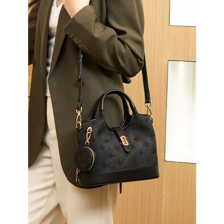 Embossed Crossbody Bag with Detachable Coin Pouch Apparel and Accessories