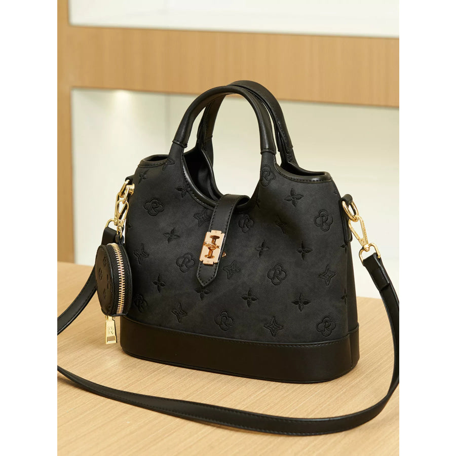 Embossed Crossbody Bag with Detachable Coin Pouch Black / onesize Apparel and Accessories