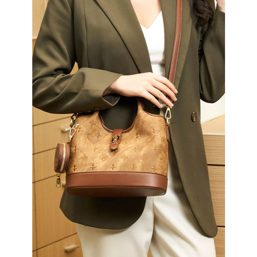 Embossed Crossbody Bag with Detachable Coin Pouch Brown / onesize Apparel and Accessories