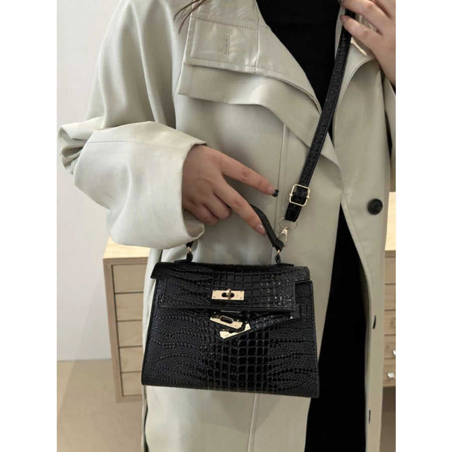 Embossed Flap Crossbody Bag Black / One Size Apparel and Accessories