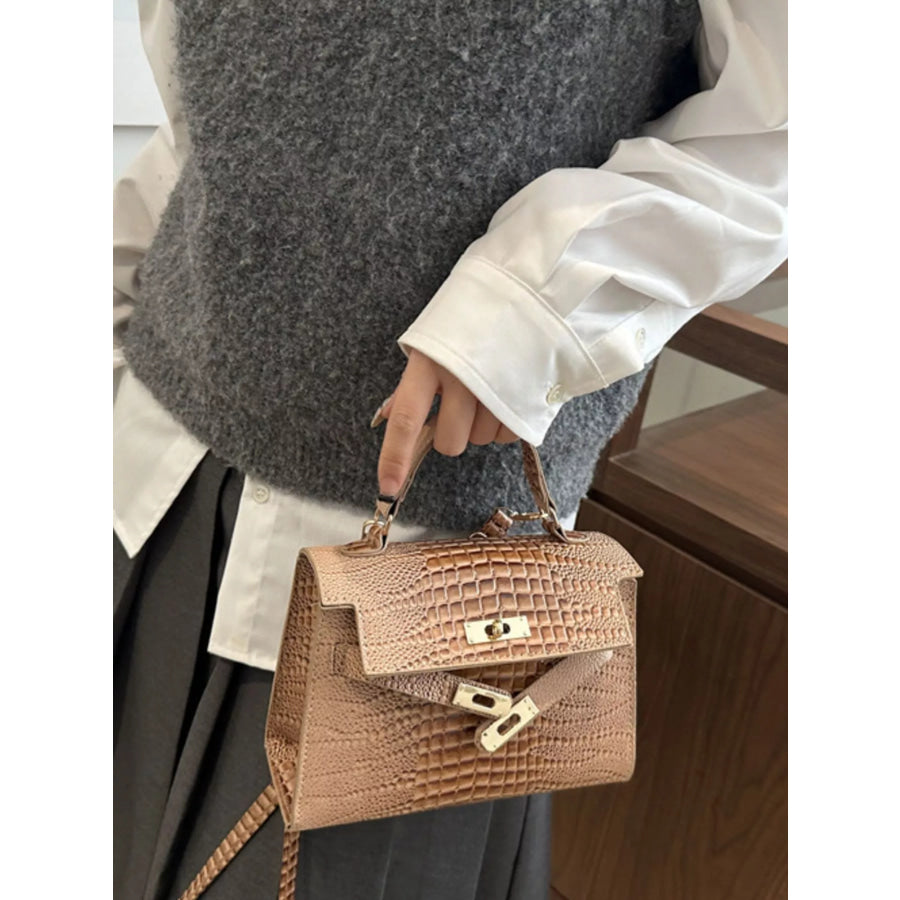 Embossed Flap Crossbody Bag Brown / One Size Apparel and Accessories