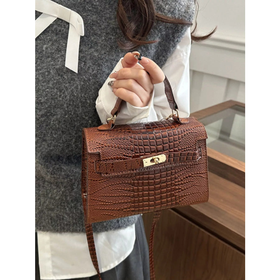 Embossed Flap Crossbody Bag Khaki / One Size Apparel and Accessories