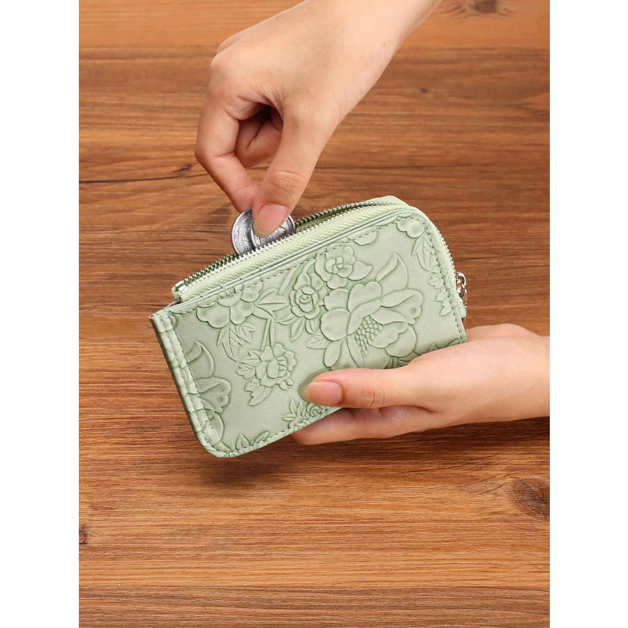Embossed Floral Leather Bifold Wallet Apparel and Accessories
