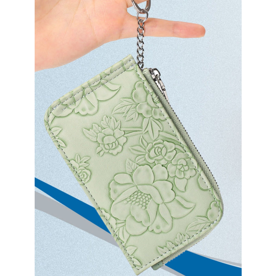 Embossed Floral Leather Bifold Wallet Apparel and Accessories