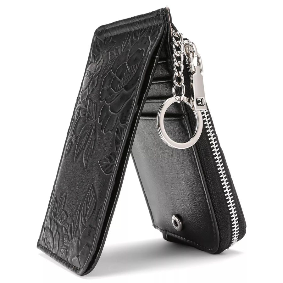 Embossed Floral Leather Bifold Wallet Black / ONESIZE Apparel and Accessories