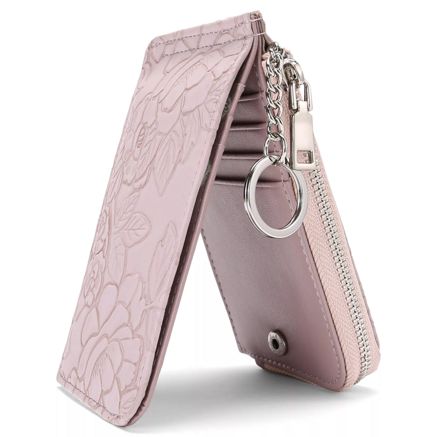 Embossed Floral Leather Bifold Wallet Blush Pink / ONESIZE Apparel and Accessories