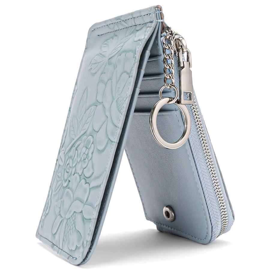 Embossed Floral Leather Bifold Wallet Light Blue / ONESIZE Apparel and Accessories