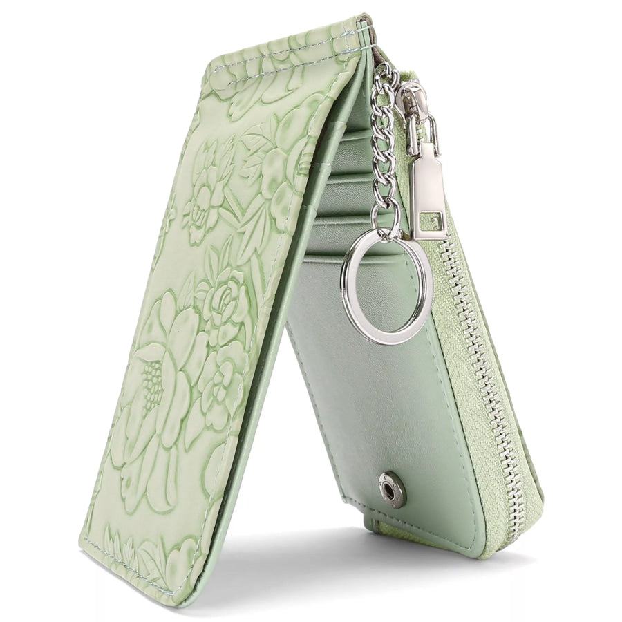Embossed Floral Leather Bifold Wallet Sage / ONESIZE Apparel and Accessories