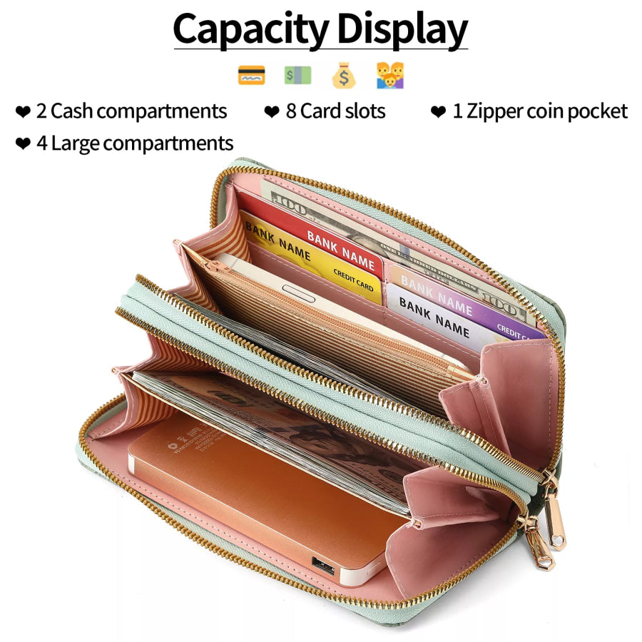 Embossed Floral Pattern Double Zipper Wallet Apparel and Accessories