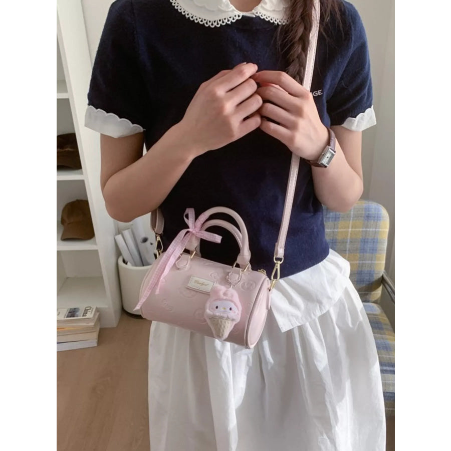 Embossed Pattern Cylinder Crossbody Bag Blush Pink / One Size Apparel and Accessories