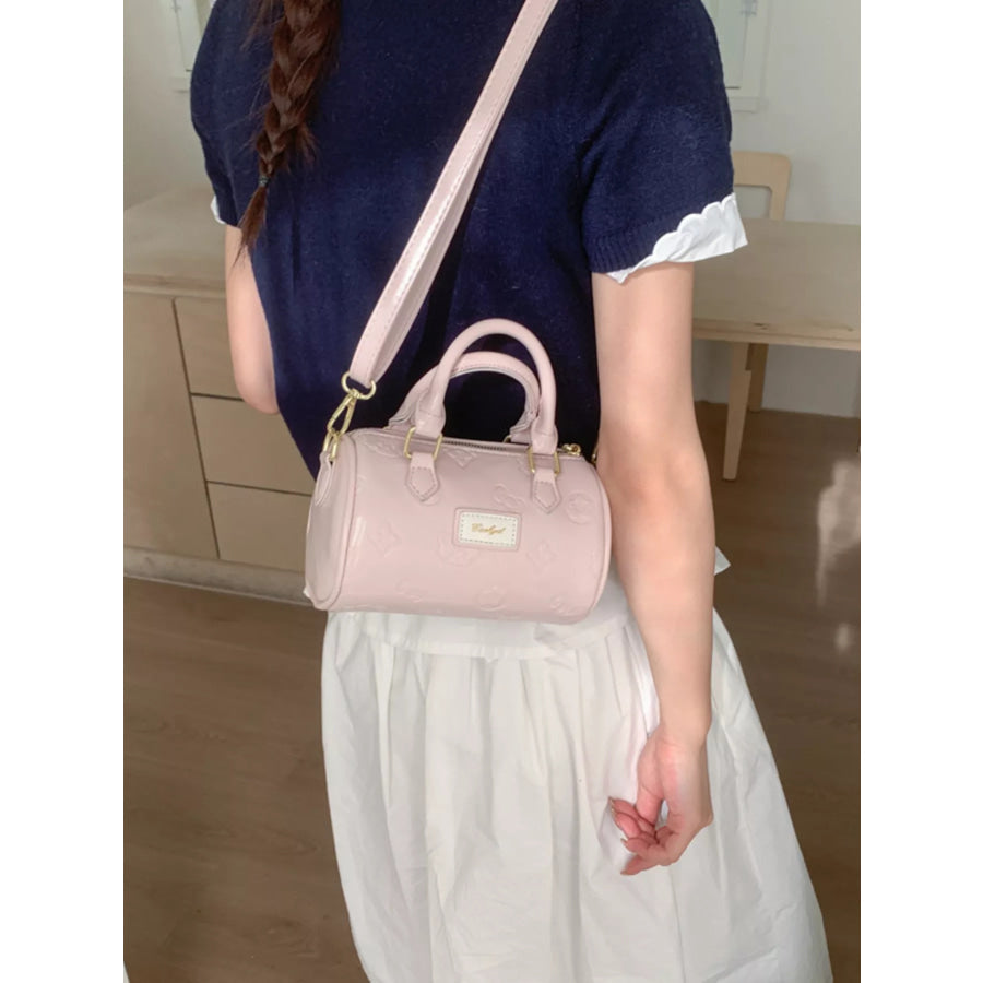 Embossed Pattern Cylinder Crossbody Bag Blush Pink / One Size Apparel and Accessories