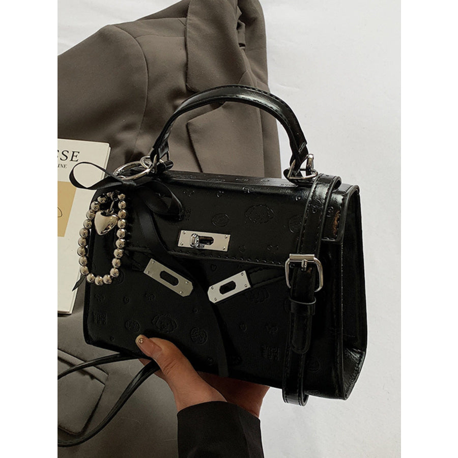 Embossed Pattern Flap Crossbody Bag Black / One Size Apparel and Accessories