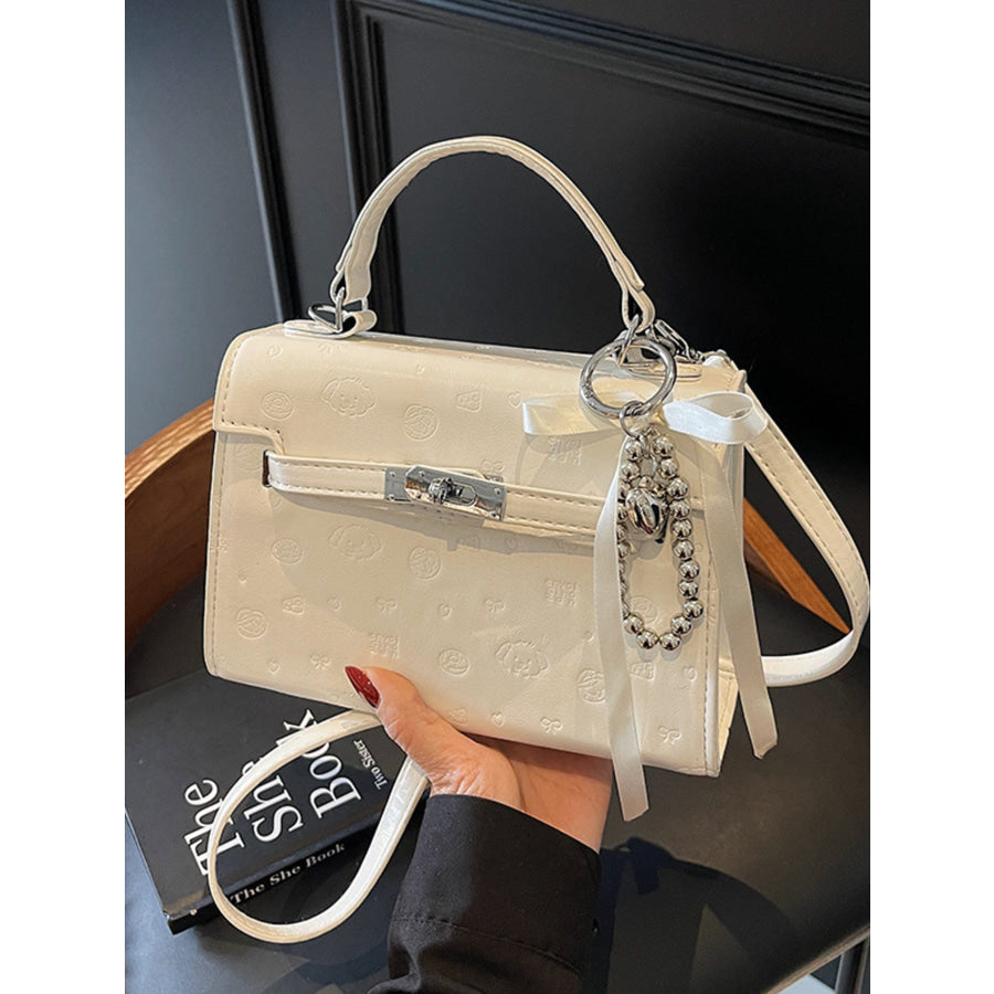 Embossed Pattern Flap Crossbody Bag Ivory / One Size Apparel and Accessories