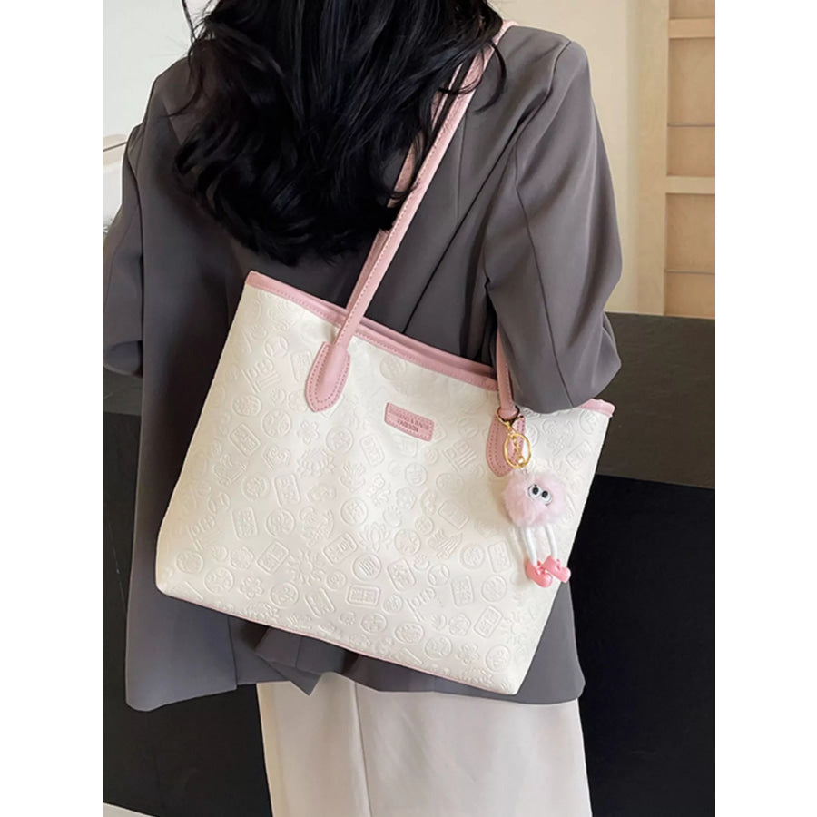 Embossed Pattern Shoulder Bag White / One Size Apparel and Accessories