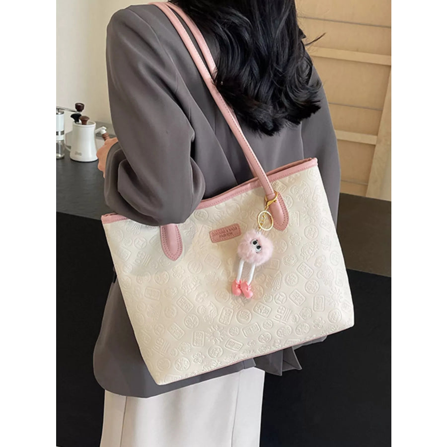 Embossed Pattern Shoulder Bag White / One Size Apparel and Accessories