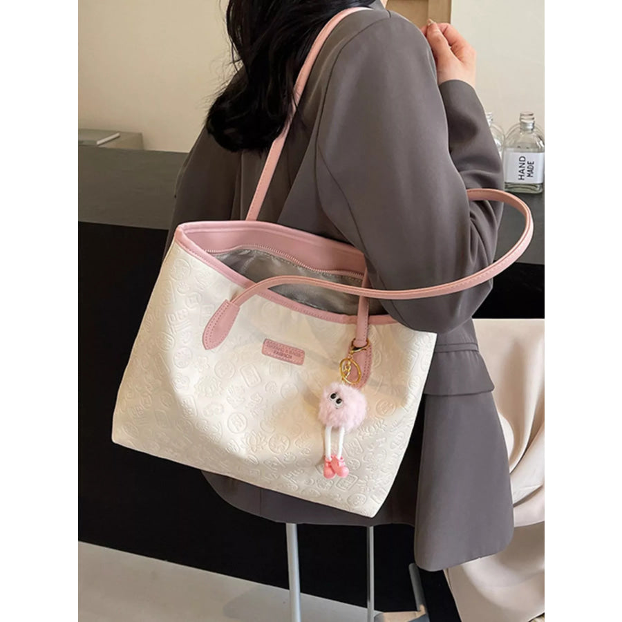 Embossed Pattern Shoulder Bag White / One Size Apparel and Accessories