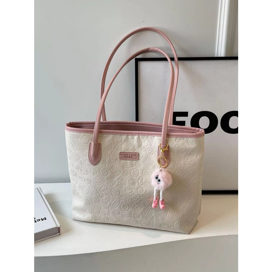 Embossed Pattern Shoulder Bag White / One Size Apparel and Accessories