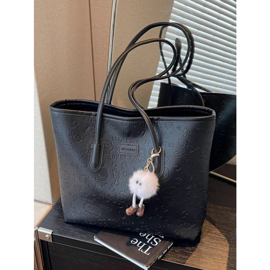 Embossed Pattern Tote Bag Black / One Size Apparel and Accessories