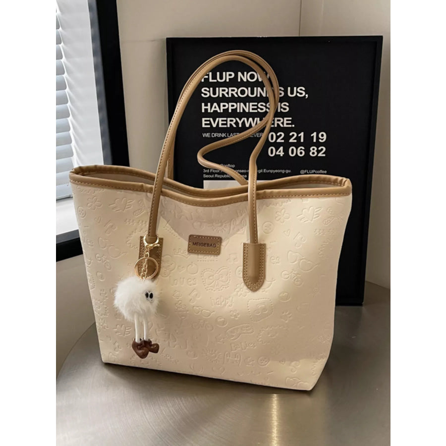 Embossed Pattern Tote Bag Khakis / One Size Apparel and Accessories