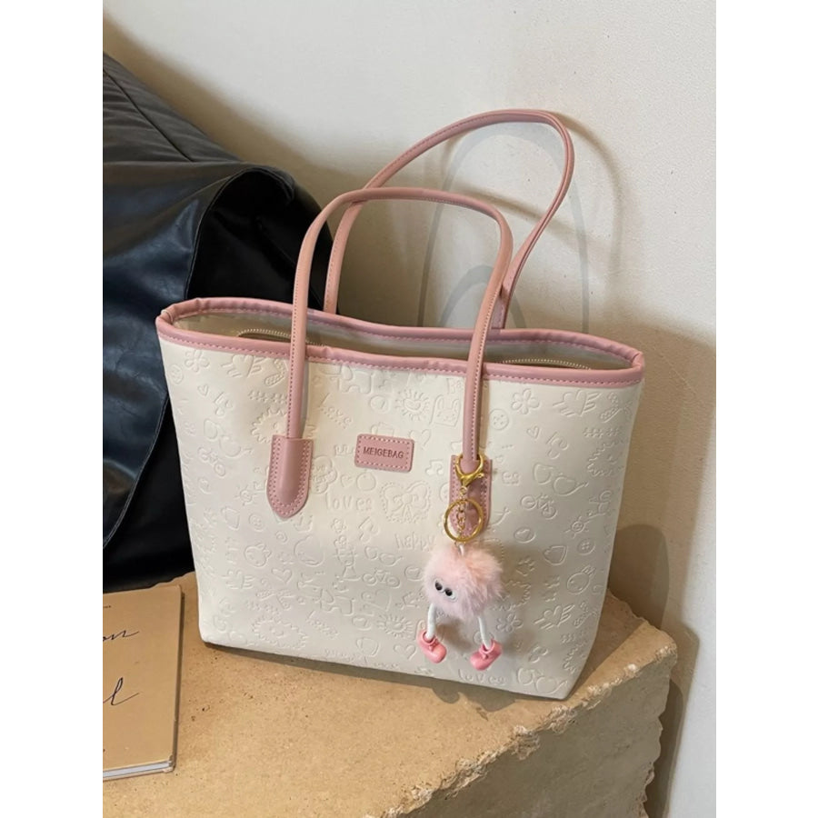 Embossed Pattern Tote Bag Pink / One Size Apparel and Accessories