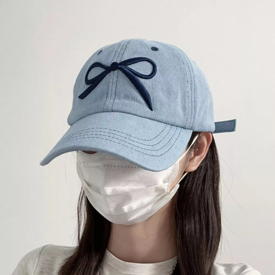 Embroidered Bow Baseball Cap Light Blue / One Size Apparel and Accessories