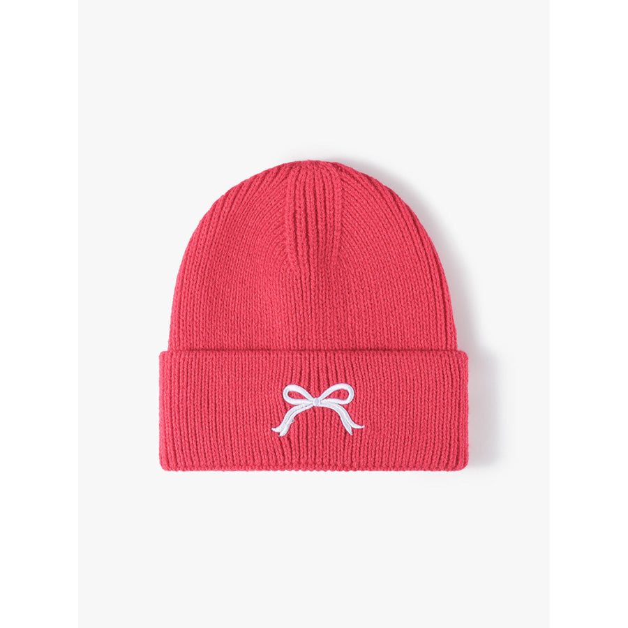 Embroidered Bow Knit Hat Strawberry / One Size Apparel and Accessories