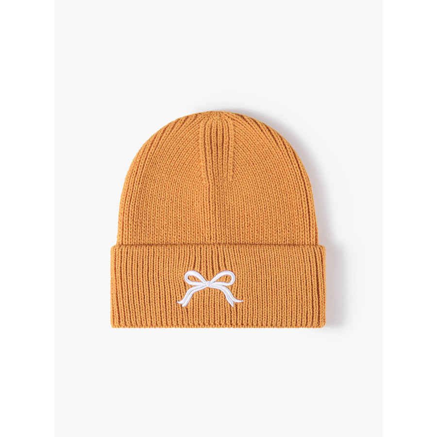 Embroidered Bow Knit Hat Tangerine / One Size Apparel and Accessories