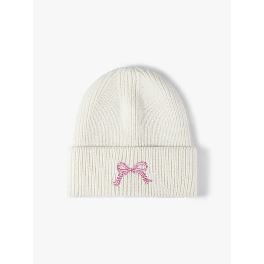 Embroidered Bow Knit Hat White / One Size Apparel and Accessories