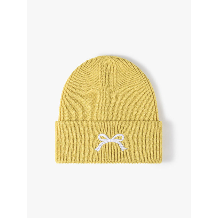 Embroidered Bow Knit Hat Yellow / One Size Apparel and Accessories