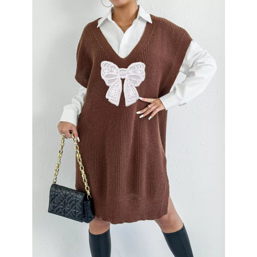 Embroidered Bow V-Neck Sweater Vest Apparel and Accessories