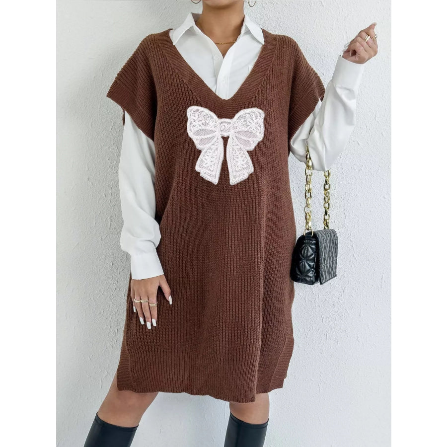 Embroidered Bow V-Neck Sweater Vest Apparel and Accessories