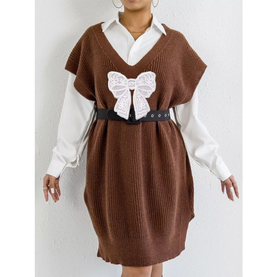Embroidered Bow V-Neck Sweater Vest Apparel and Accessories