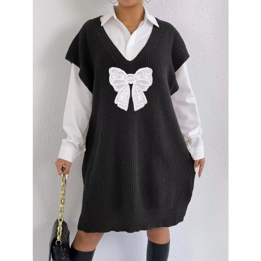 Embroidered Bow V-Neck Sweater Vest Apparel and Accessories