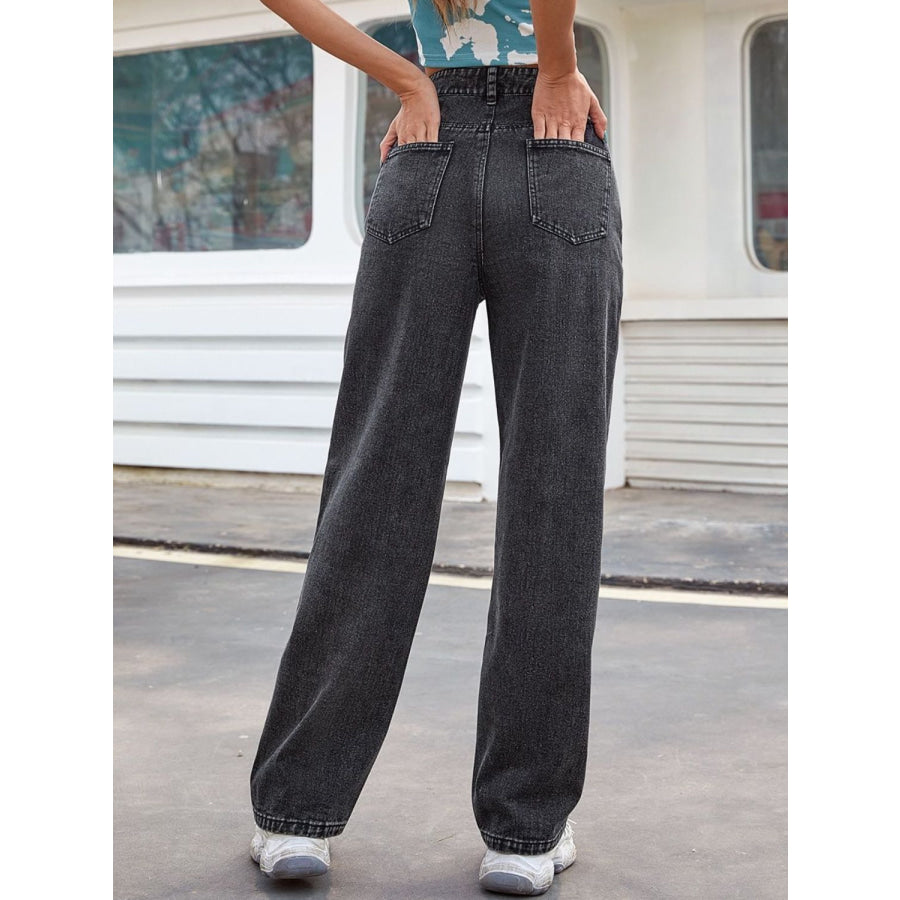 Embroidered Butterfly Jeans with Pockets Apparel and Accessories