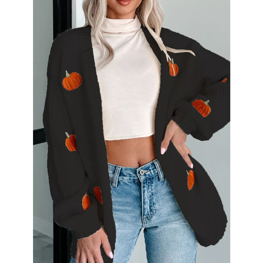 Embroidered Button Up Cardigan Black / S Apparel and Accessories