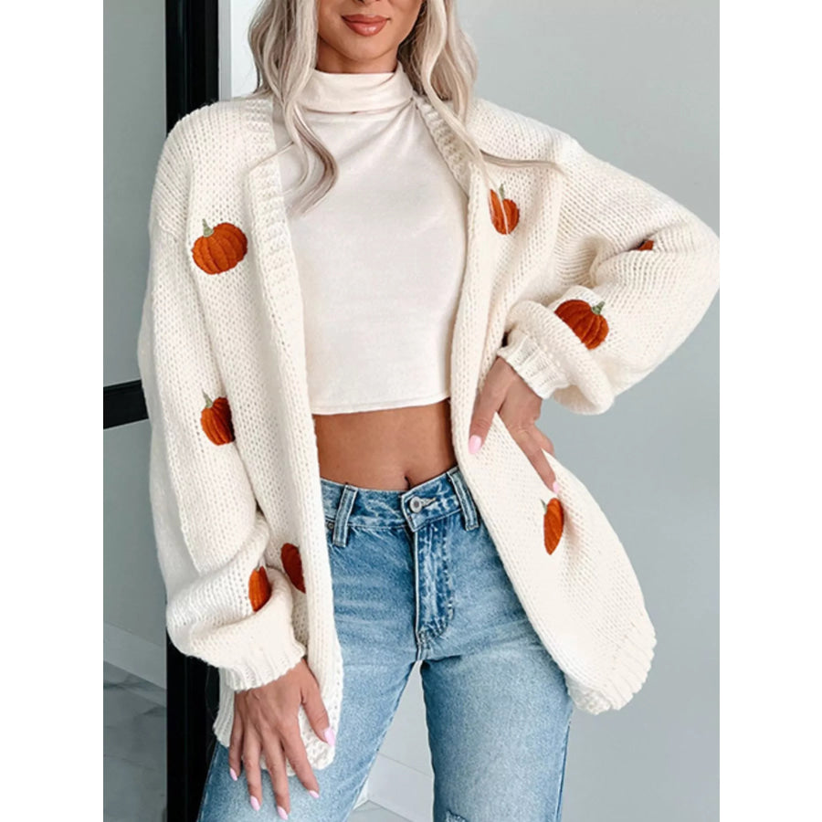 Embroidered Button Up Cardigan White Pumpkin / S Apparel and Accessories