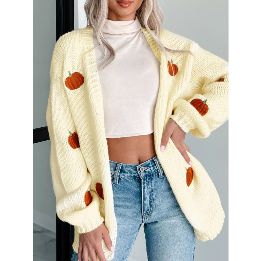 Embroidered Button Up Cardigan Yellow / S Apparel and Accessories