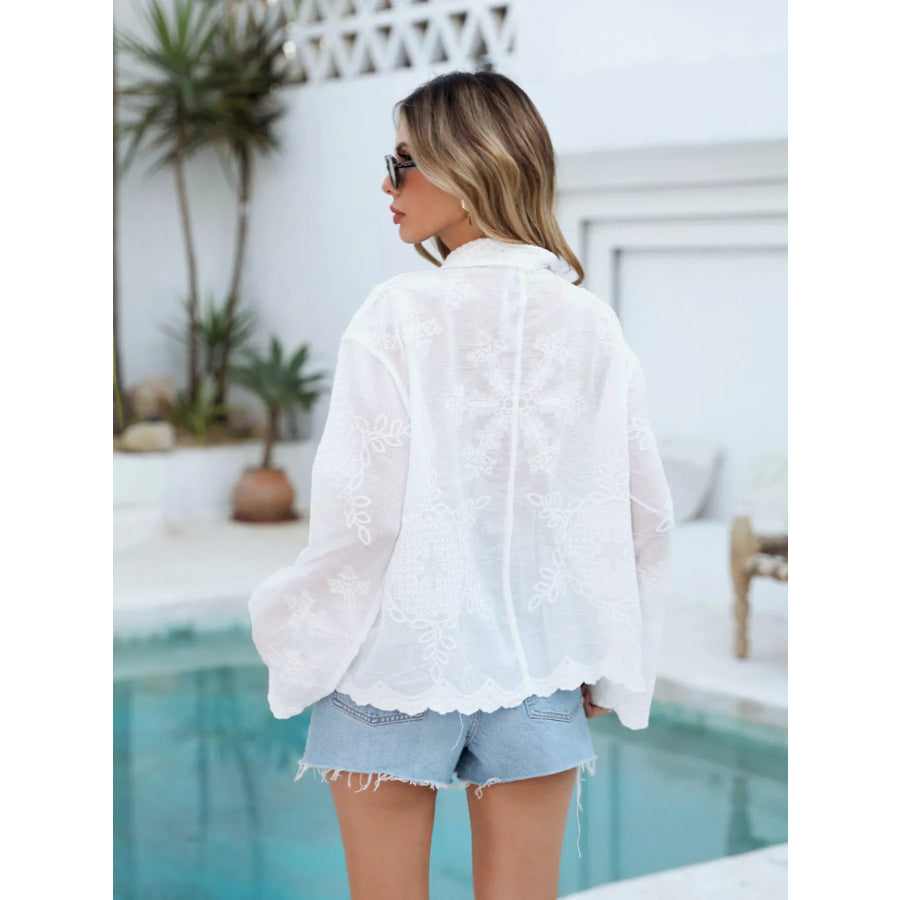 Embroidered Button Up Shirt White / One Size Apparel and Accessories